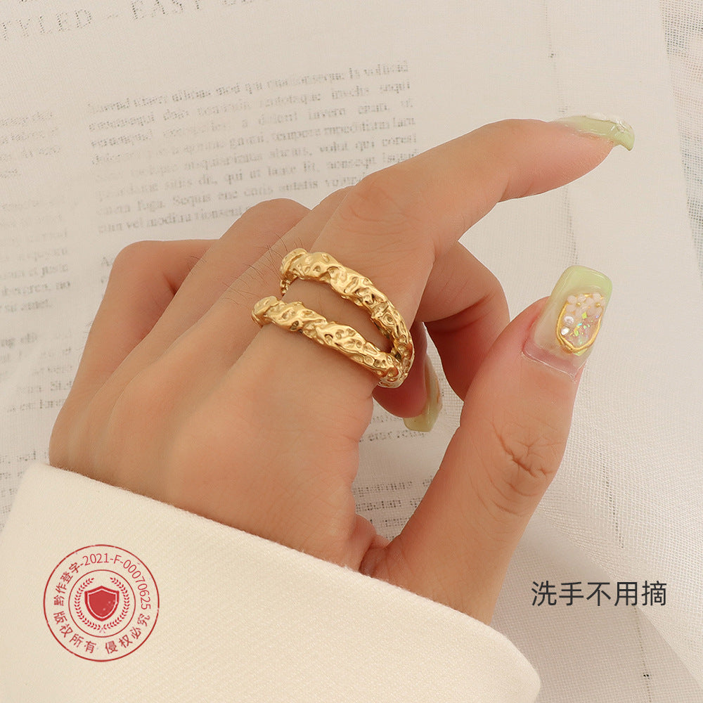 Luna Double Layer Stack Ring with 18K Gold Finish