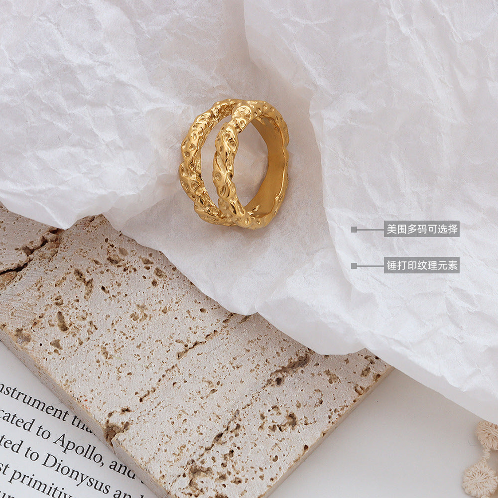 Luna Double Layer Stack Ring with 18K Gold Finish