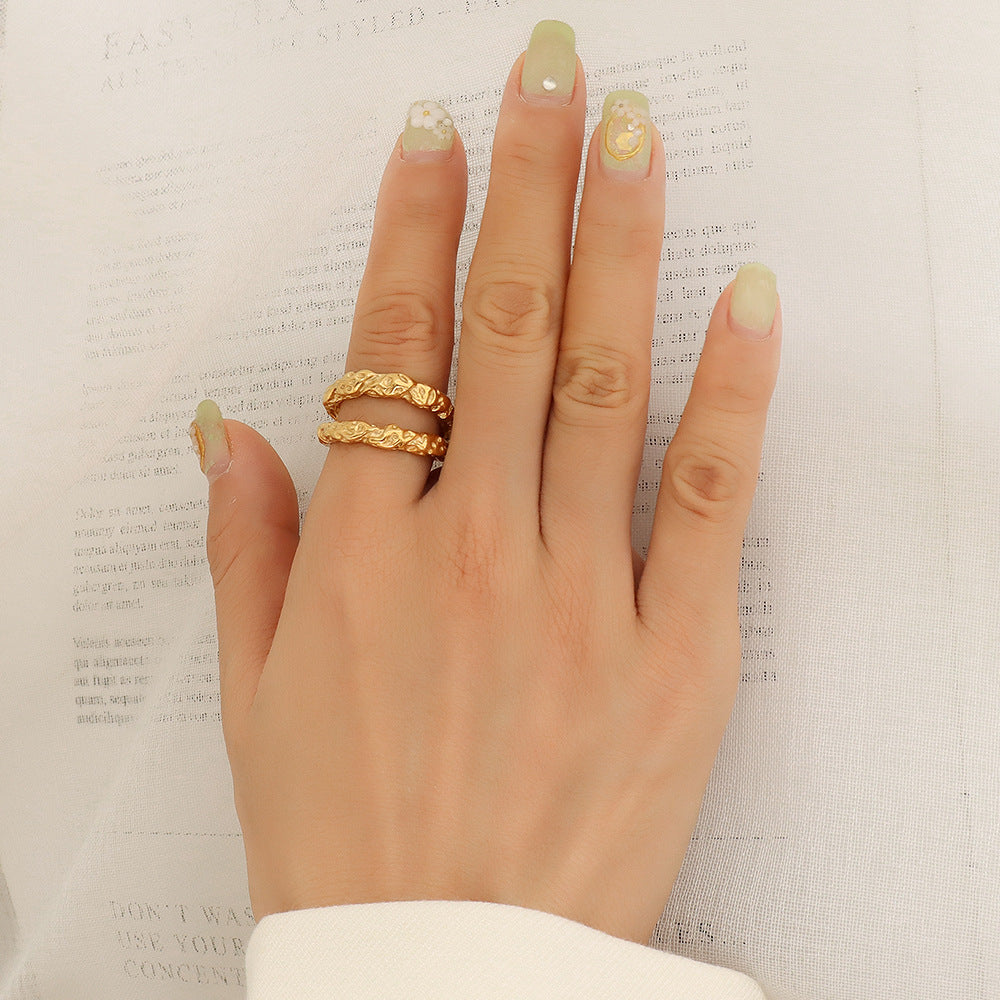 Luna Double Layer Stack Ring with 18K Gold Finish